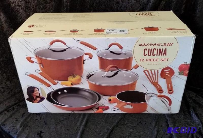 lot 12 image: Rachael Ray Cucina 12 pc. Nonstick Cookware Set.  New in Box  Orange