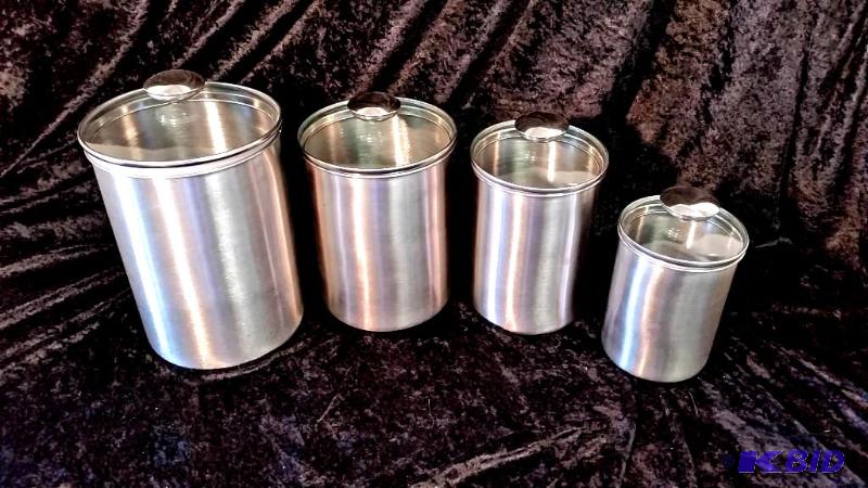 lot 15 image: 4 Pc Stainless Steel Canister Set.  New out of Box.