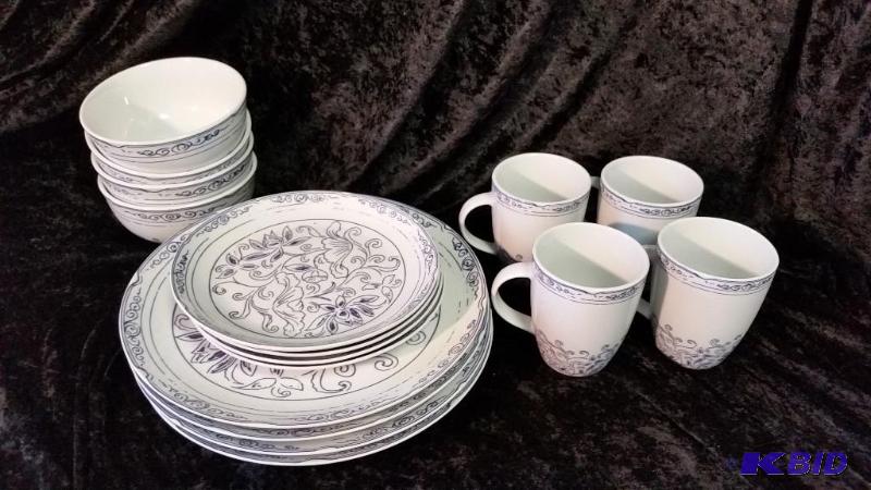 lot 24 image: McLeland Design Chinese Garden 16 piece Dinnerware.  New out of Box.  All there