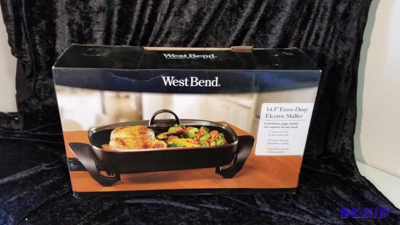 lot 31 image: West Bend 15 x 12 Large Extra Deep Skillet.  New in Box Tested Works Heats up real nice.