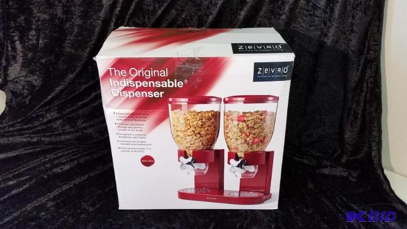 lot 34 image: Double Cereal Dispenser.  New in Box.  All there.  No cracks or broken items.