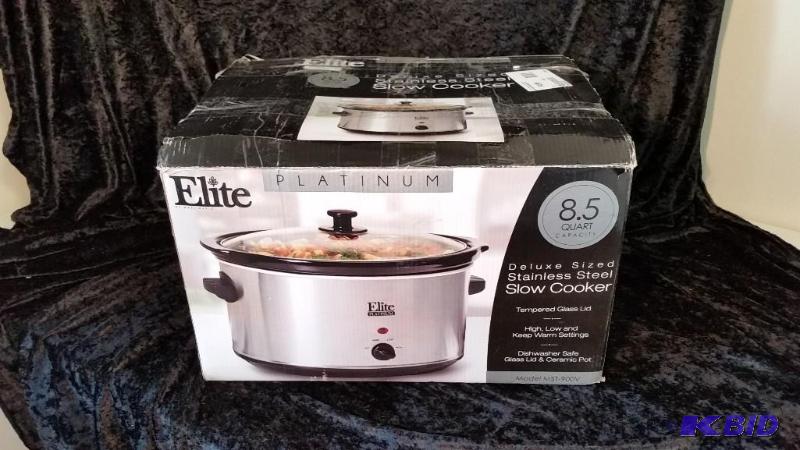 lot 39 image: Elite Platinum 8.5qt Stainless Steel Slow Cooker.  New in Box.  Heats up Great.