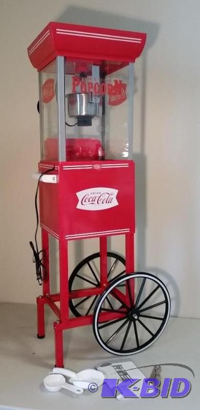 lot 43 image: Nostalgia Electrics Coca-Cola $8 Old Fashioned Movie Time Popcorn Cart.  New in Box.