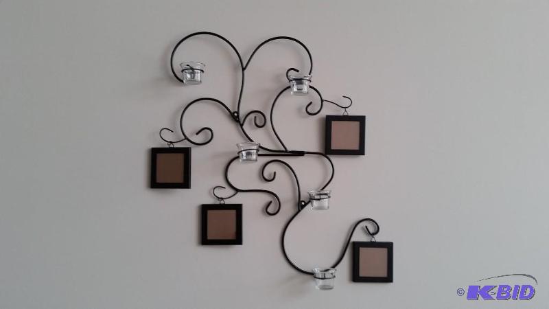 lot 55 image: Alcove Photo Frame Wall Hanging With Candle holders.  New our of box.