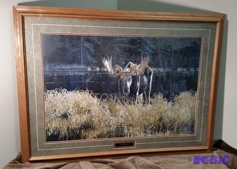 lot 58 image: Beautiful Moose Print.  Framed and Matted.  by Ron Parker