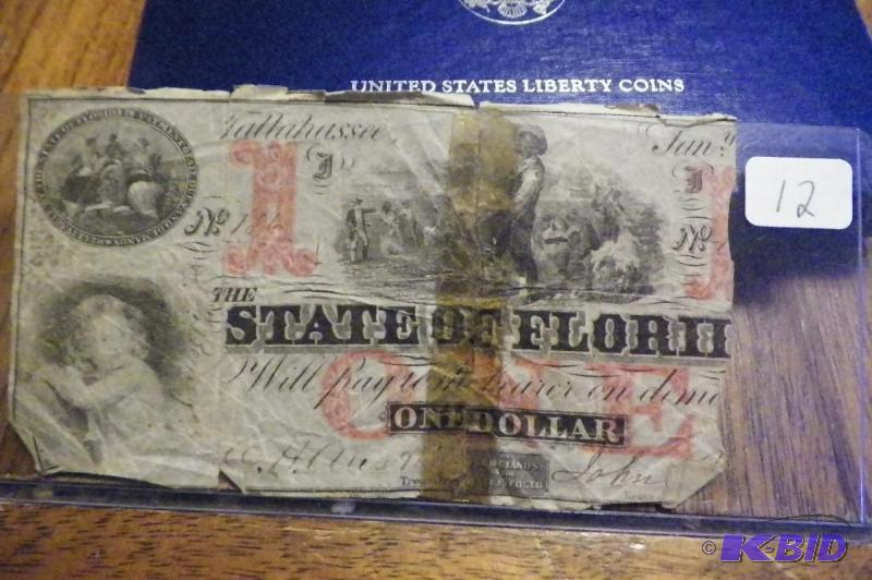 1863 State of Florida One Dollar - Original Not a Copy - As is