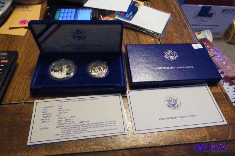 1986 Statue of Liberty 90% Silver Dollar and Clad Half Dollar