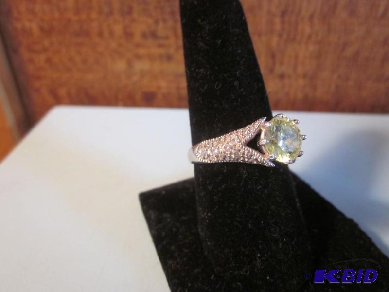 Size 9 .925 Sterling Silver large yellow Citr...