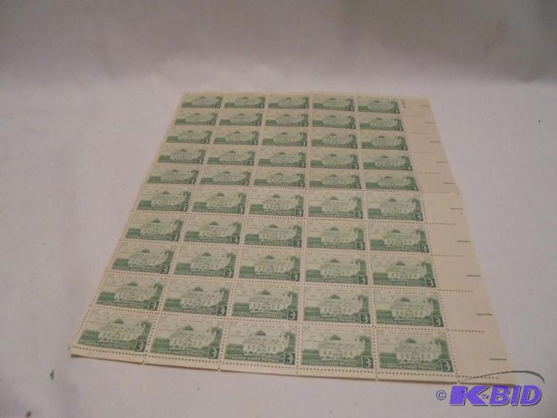 Large unused sheet of vintage 3 cent stamps. ...