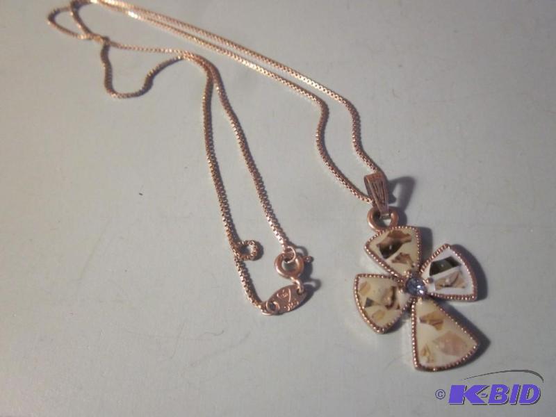 Sterling Silver necklace with enamel cross. &...