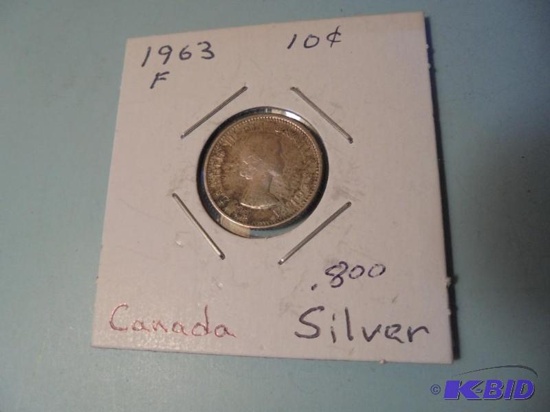 1963 Canadian 10 cent .800 coin in fine condi...