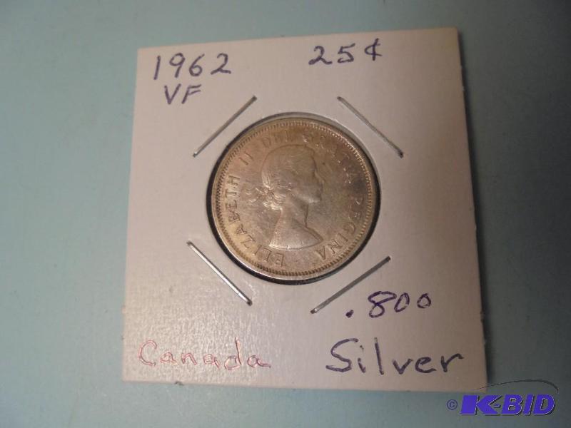 1962 25 cent Canadian .800 silver coin in ver...
