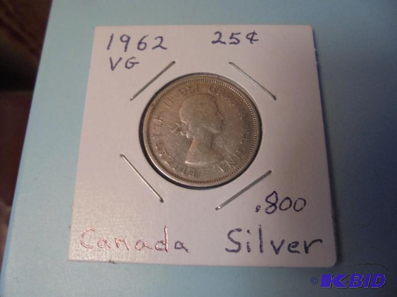 1962 Canadian 25 cent .800 silver coin in ver...