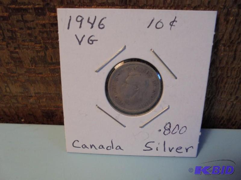 1946 10 cent Canadian .800 silver coin in ver...