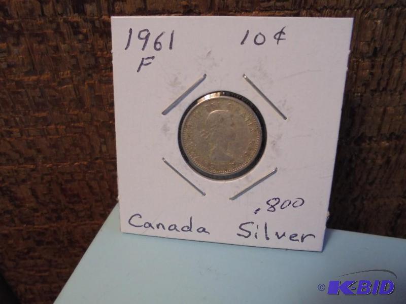 1961 Canadian 10 cent .800 silver coin in fin...