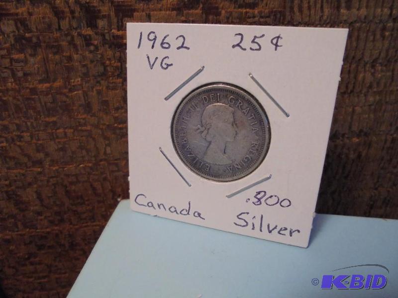 1962 .800 silver Canadian 25 cent coin in Ver...