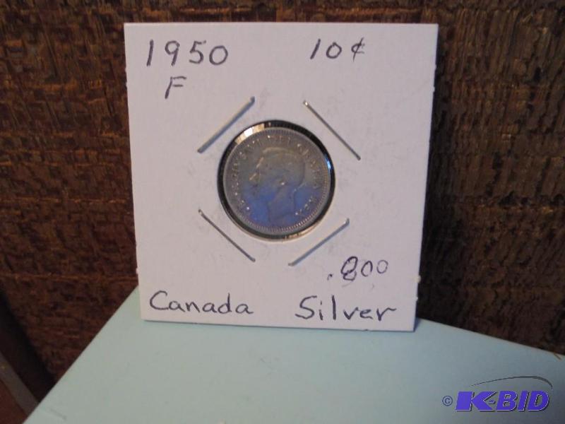1950 Canadian 10 cent .800 silver coin in fin...