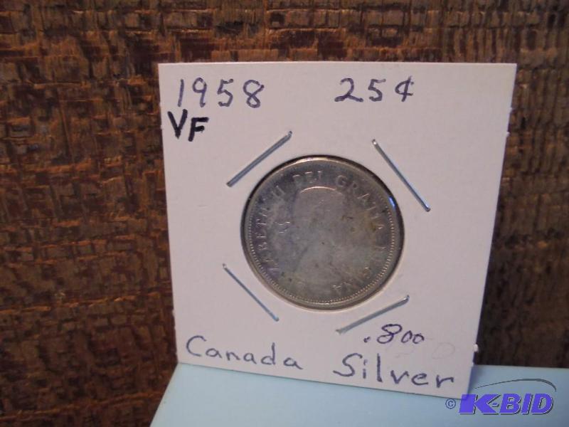 1958 Canadian 25 cent .800 coin in Very Fine ...