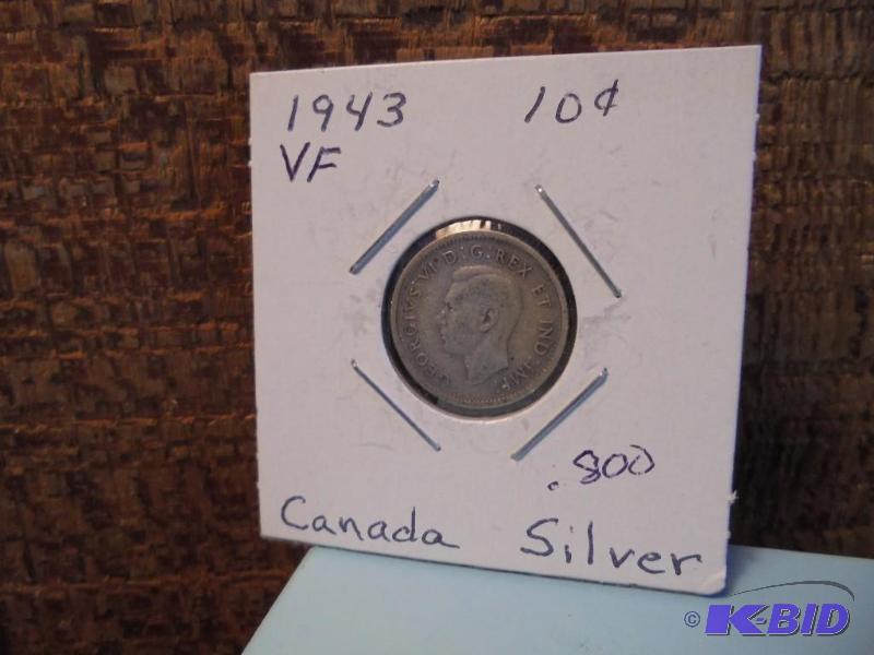 1943 Canadian 10 cent Very Fine .800 Silver c...