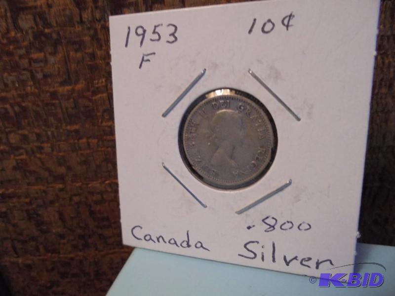 1953 Canadian 10 cent .800 silver coin in Fin...