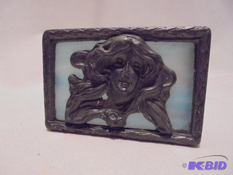 Pewter and Slag glass Art Nouveau belt buckle...