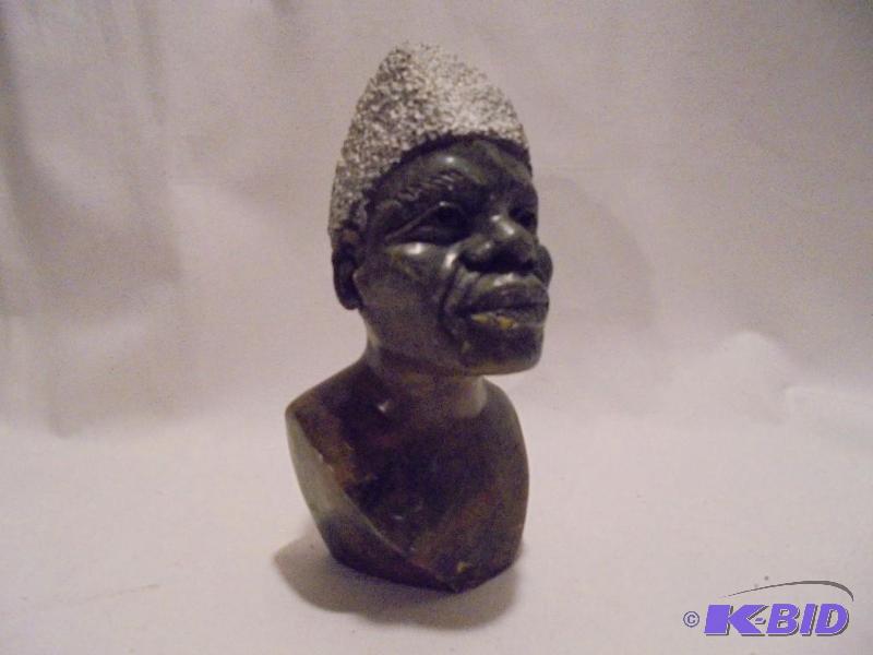 8 inch carved stone bust statue, signed and N...