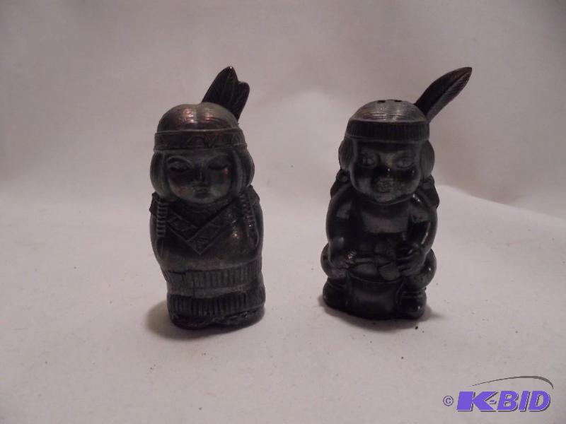 Pair of solid Copper Native American salt and...