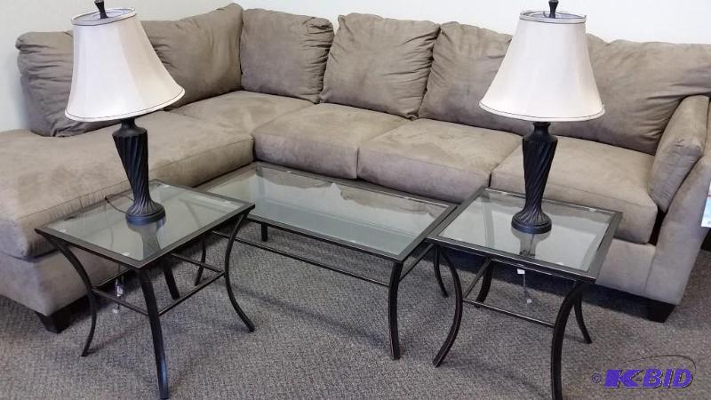 Black Espresso Metal and Glass 5 Piece Living Room Set.  Includes 2 Lamps