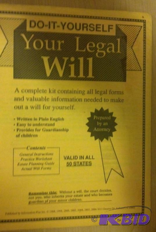 lot 15 image: Do-It-Yourself Legal Will Kit, NEW...