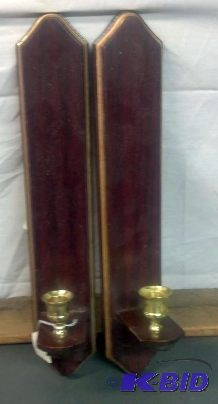 lot 24 image: Set of 12" Wooden with brass tip candle ...