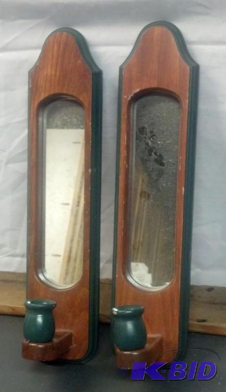 lot 77 image: Set of 12" Wooden candle sconces...