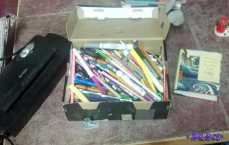 lot 81 image: Paper shredder Plus large box of pens and pen...