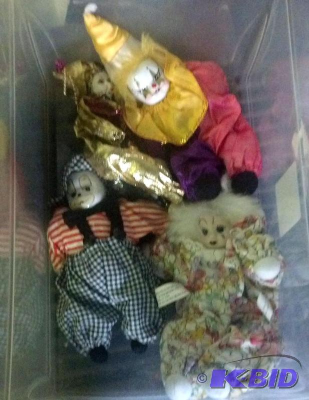 lot 91 image: Stuffed Clown Dolls with porcelain faces...