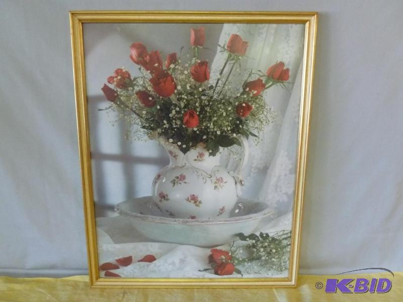 Beautiful rose themed wood framed picture tha...