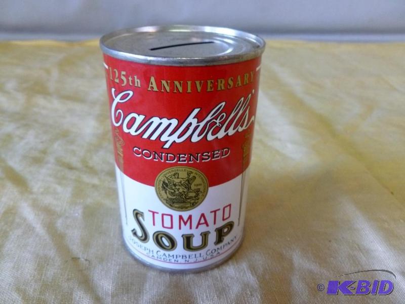 Collectible Campbells metal soup can coin ba...