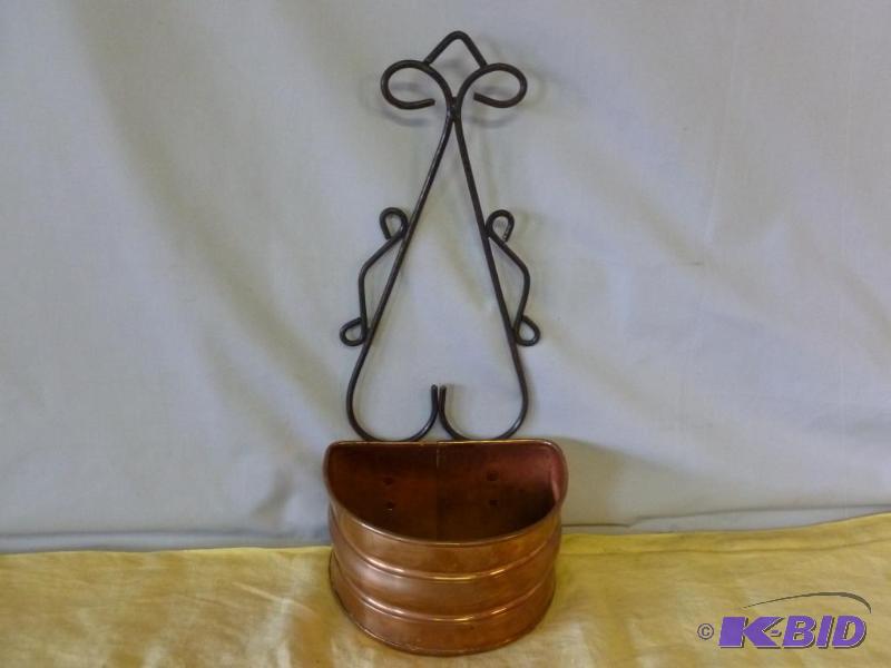 Nice copper and iron wall planter, measures 6...