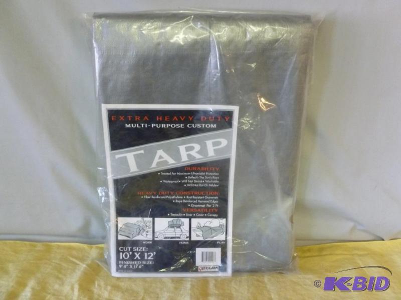 Heavy duty tarp that measures 10 x 12, bran...