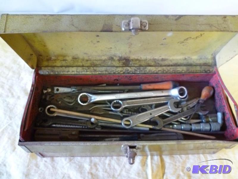 Large metal toolbox with an assortment of too...