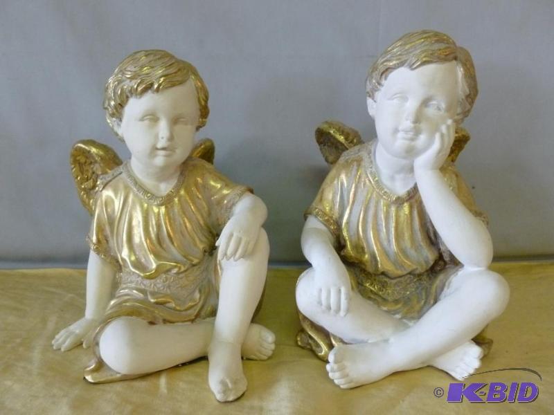 Lot of two large molded poly resin angel mant...