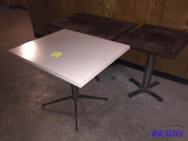 Laminated tables x3, 1 is 29x35 white, 1 is 3...