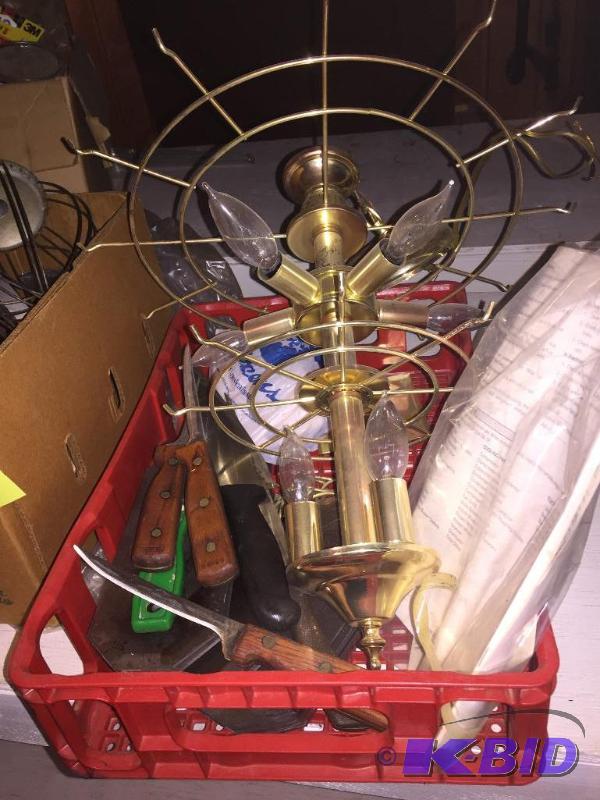Misc hardware, bulbs, knives and light fixtur...