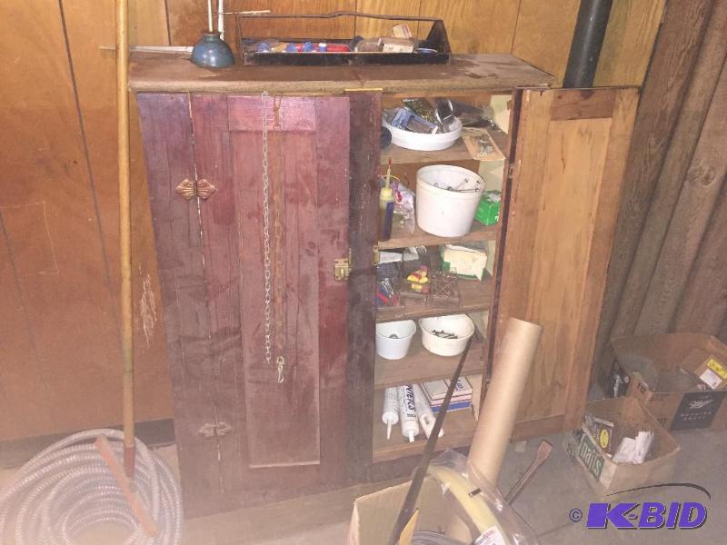Cabinet, antique, 2 door 5 shelves with conte...