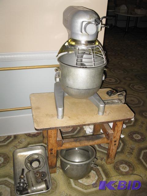Hobart Mixer with grinder, dough arm, two bow...