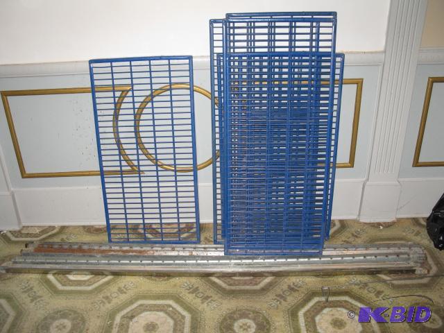 Blue Storage unit with 7 shelves, 4 are 35x18...