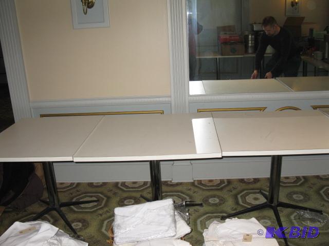 Laminated tables x3, 35.5 inches square...