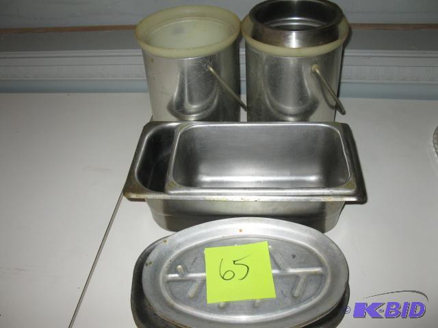 Misc stainless steel ice buckets, pans, plate...