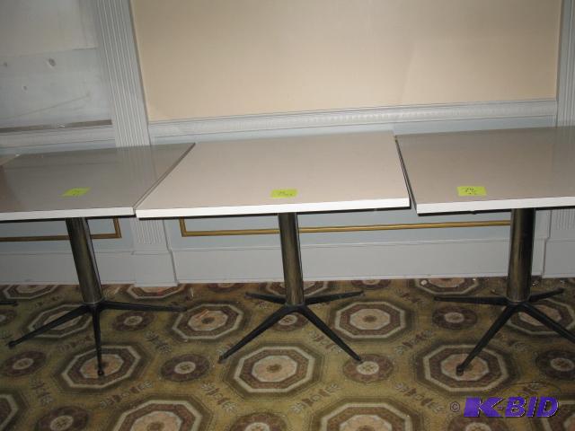 Laminated tables x3, 35.5 inches square...