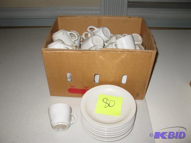 Misc white coffee pots and 7 white salad plat...