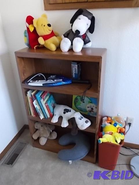 Book Case &amp Contents Books, Tennis Raquet...