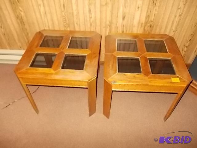2-Oak End Tables 24 x 24 x 20 Tall With Glass...